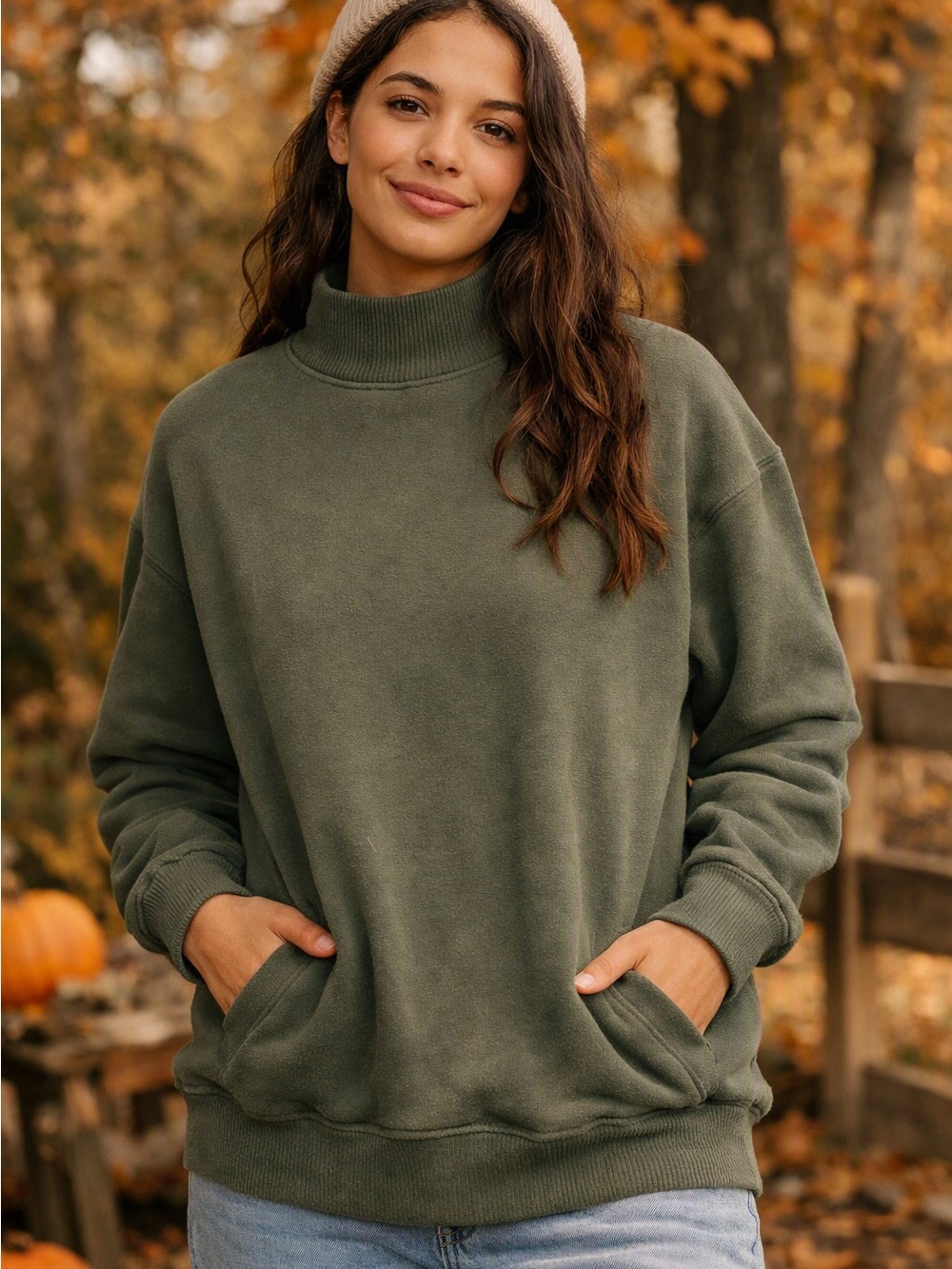 Aerie Oversized Mock Neck Olive Sweatshirt XS